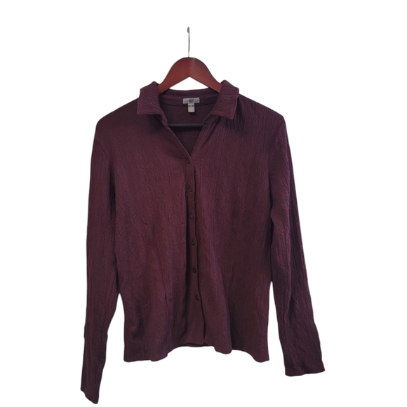 J.Jill Purple Button Up Gauze Popover Long Sleeve Top Size Medium Stretch - Picture 1 of 4